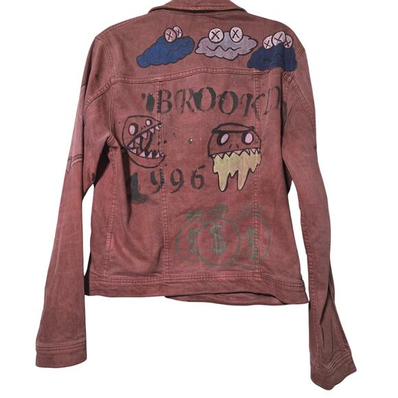 Joe's‎ Denim Jacket M Red Graffiti Street Art Bart Simpson Painted Brooklyn 1996 - Picture 3 of 15